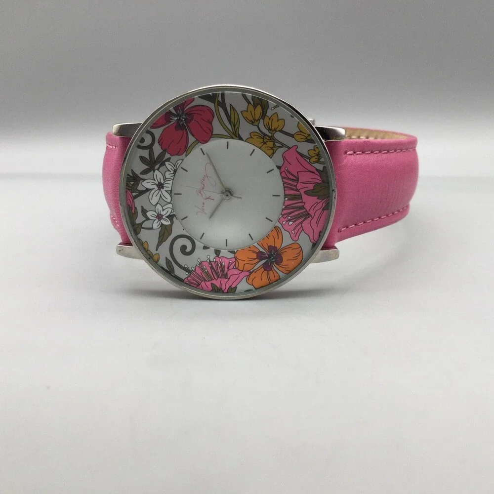 Vera Bradley Womens Watch 35mm White Dial Floral Leather Strap New Battery